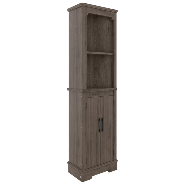 Tall Corner Cabinet with Doors for living room, bathroom,Dining Room or Kitchen,color:Dark walnut