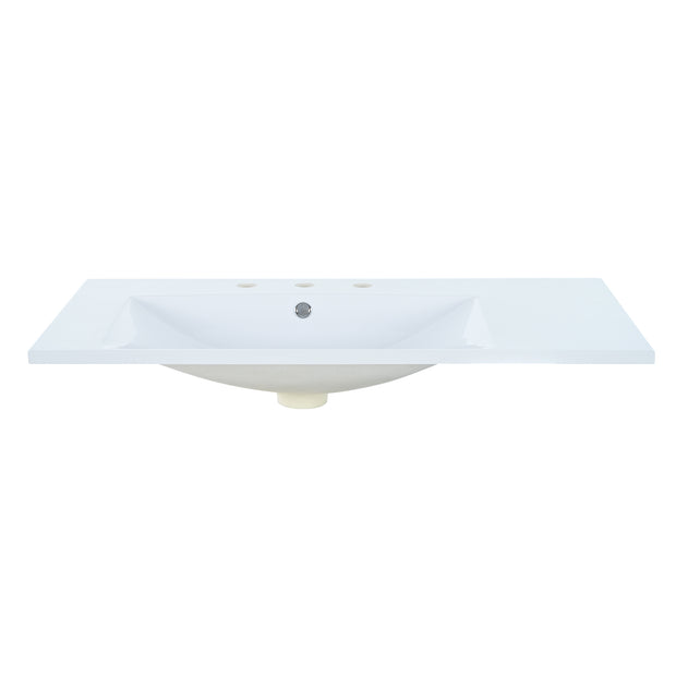 36" Single Bathroom Basin Sink, Left Offset Sink Vanity Top Only, 3-Faucet Holes, Resin