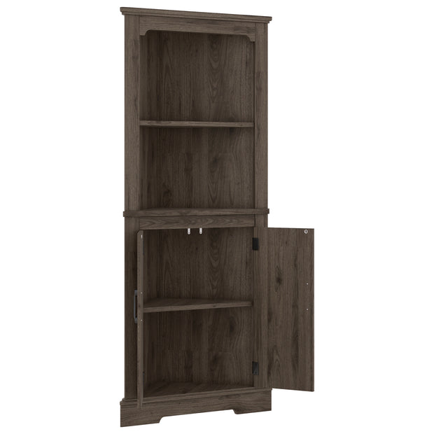 Tall Corner Cabinet with Doors for living room, bathroom,Dining Room or Kitchen,color:Dark walnut