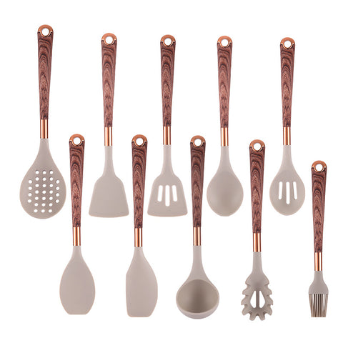 10 Pieces Kitchen Tools Set Wooden Handle Cooking Kitchen Utensil Set Silicone Utensils