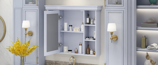 35'' x 28'' Blue Wall Mounted Bathroom Storage Cabinet with Mirror Door, Modern Bathroom Wall Cabinet with Mirror