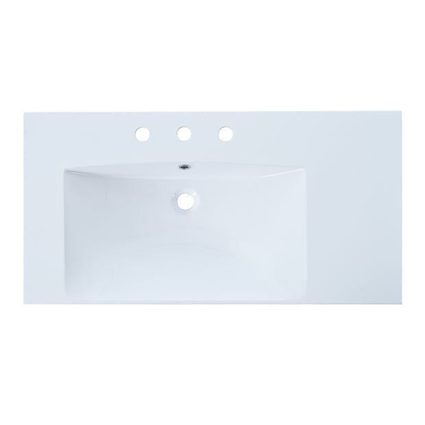 36" Single Bathroom Basin Sink, Left Offset Sink Vanity Top Only, 3-Faucet Holes, Resin