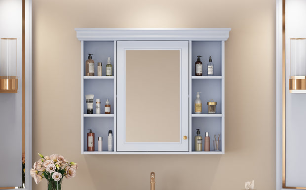 35'' x 28'' Blue Wall Mounted Bathroom Storage Cabinet with Mirror Door, Modern Bathroom Wall Cabinet with Mirror