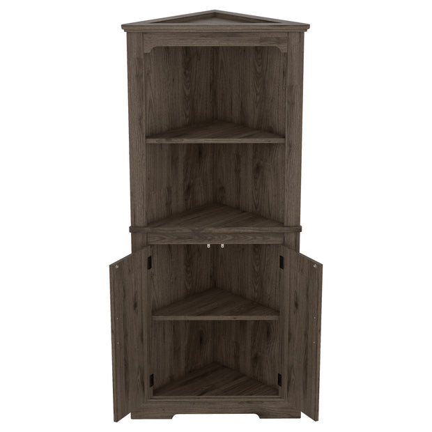 Tall Corner Cabinet with Doors for living room, bathroom,Dining Room or Kitchen,color:Dark walnut