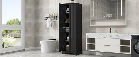 Storage Cabinet with Two Doors for Bathroom, Office, Adjustable Shelf, MDF Board, Black