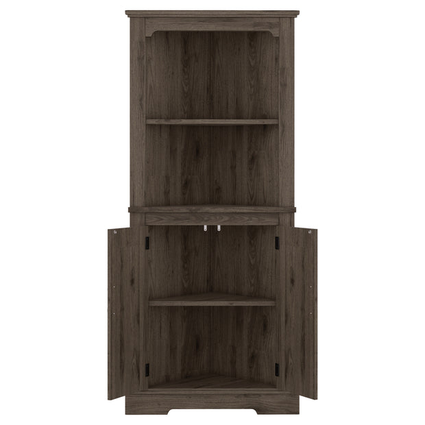 Tall Corner Cabinet with Doors for living room, bathroom,Dining Room or Kitchen,color:Dark walnut