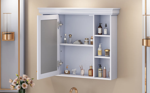 35'' x 28'' Blue Wall Mounted Bathroom Storage Cabinet with Mirror Door, Modern Bathroom Wall Cabinet with Mirror