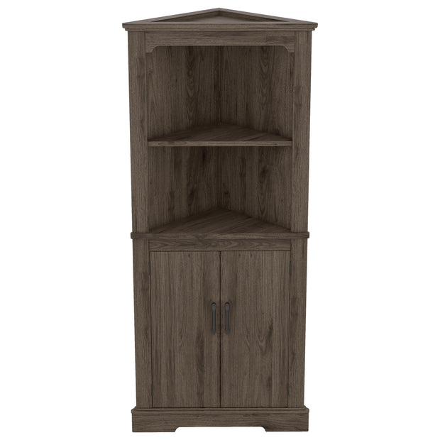 Tall Corner Cabinet with Doors for living room, bathroom,Dining Room or Kitchen,color:Dark walnut