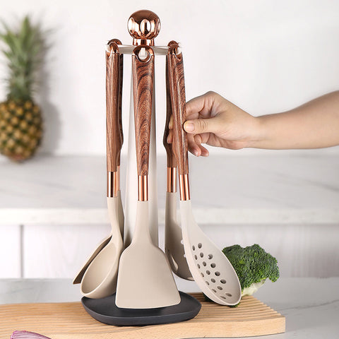 10 Pieces Kitchen Tools Set Wooden Handle Cooking Kitchen Utensil Set Silicone Utensils