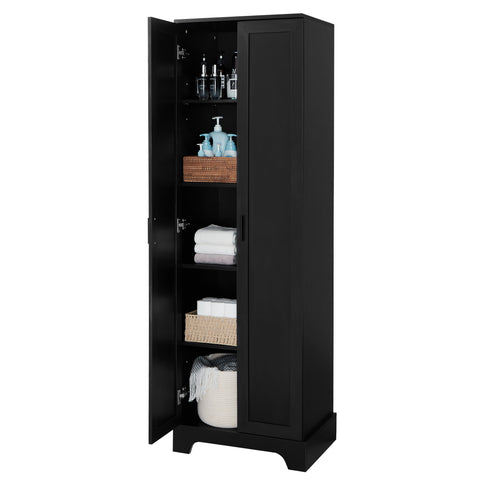 Storage Cabinet with Two Doors for Bathroom, Office, Adjustable Shelf, MDF Board, Black