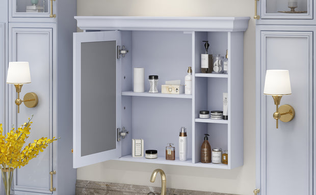 35'' x 28'' Blue Wall Mounted Bathroom Storage Cabinet with Mirror Door, Modern Bathroom Wall Cabinet with Mirror